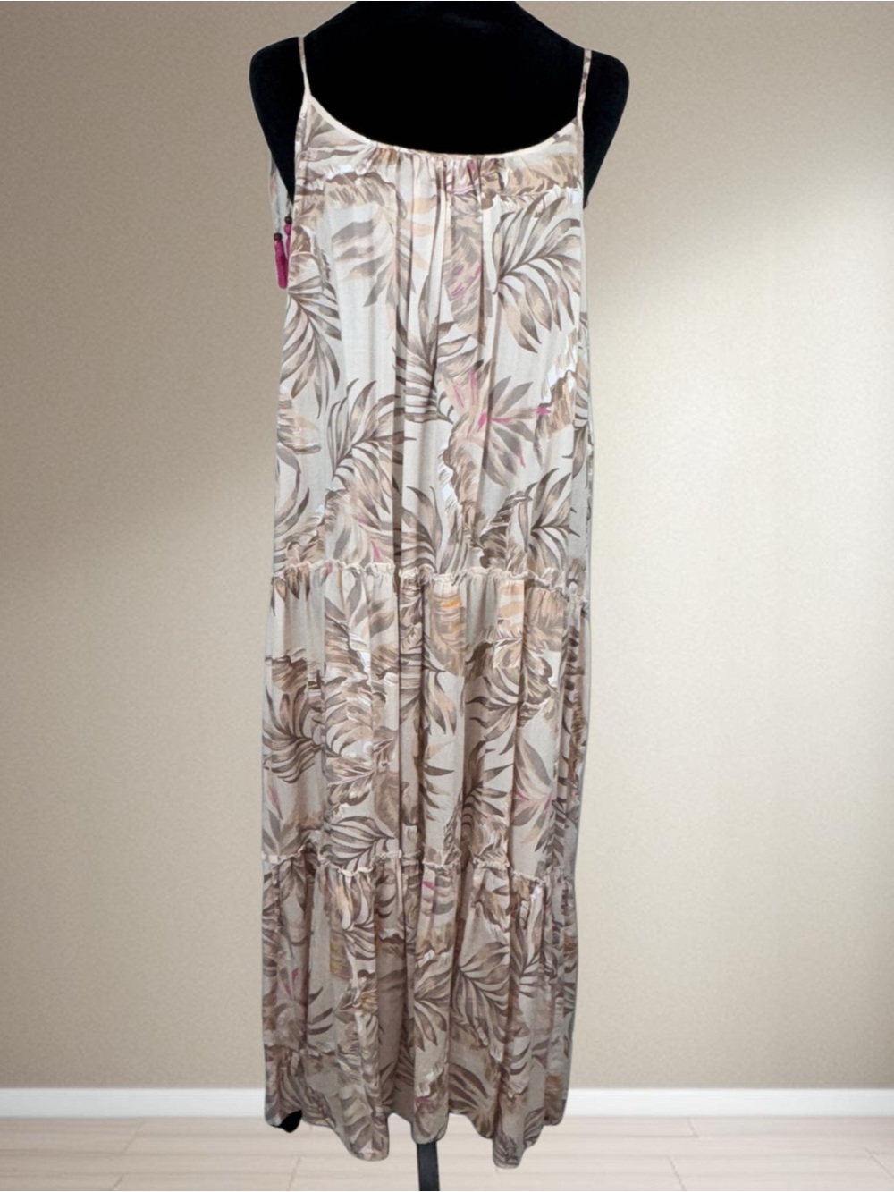 Blue Island Tiered Maxi Dress Beige Floral Tassel Tie Straps Tropical Resortwear - Picture 3 of 11